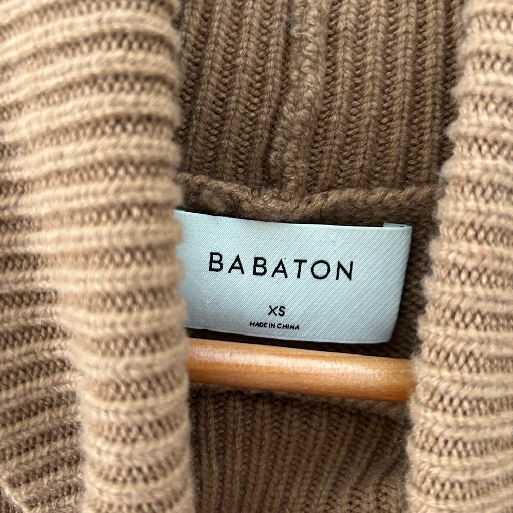 Babaton X Aritzia Camel Brown Wool Cashmere Blend Cozy Knit Turtleneck Sweater - Picture 2 of 5